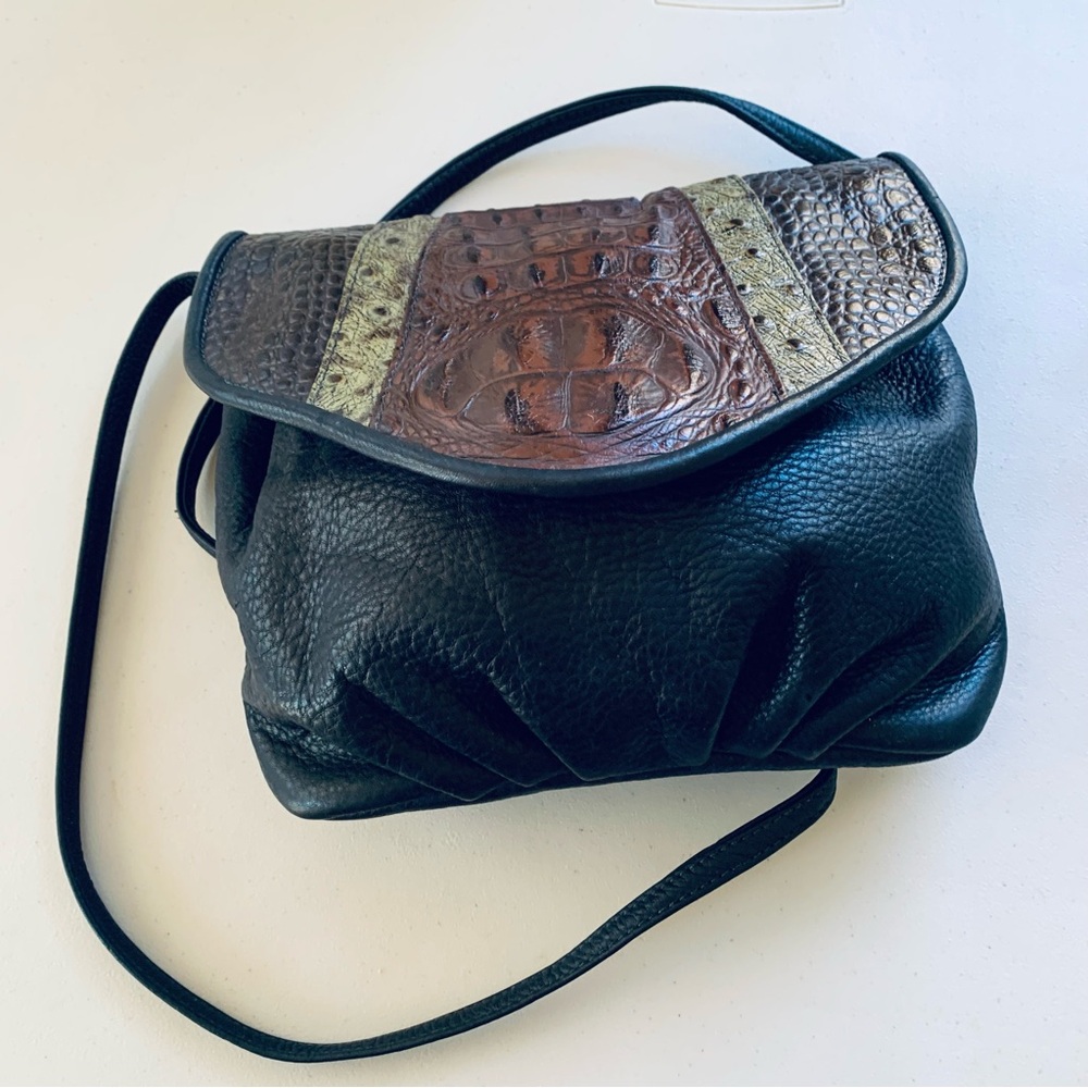 Borelli black genuine leather alligator flap crossbody purse